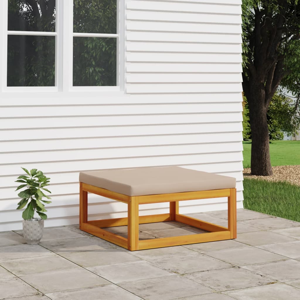 Poggiapiedi Giardino Con Cuscino Tortora Legno Massello Acacia