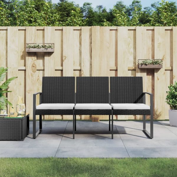 Panca Da Giardino A 3 Posti Con Cuscini In Rattan Pp Nero