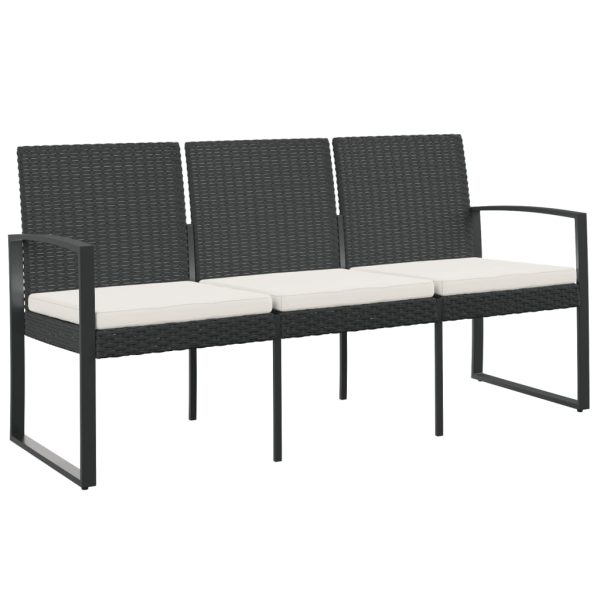 Panca Da Giardino A 3 Posti Con Cuscini In Rattan Pp Nero - Image 2