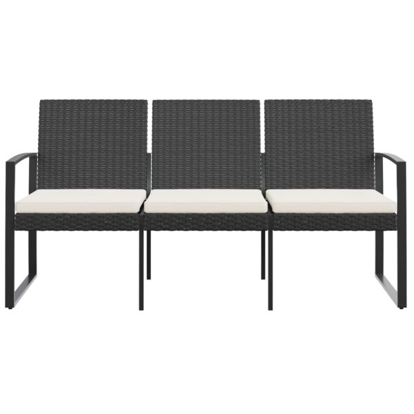 Panca Da Giardino A 3 Posti Con Cuscini In Rattan Pp Nero - Image 3