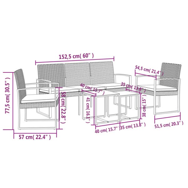 Set Pranzo Da Giardino 5 Pz Con Cuscini Pp Rattan Grigio Scuro - Image 6