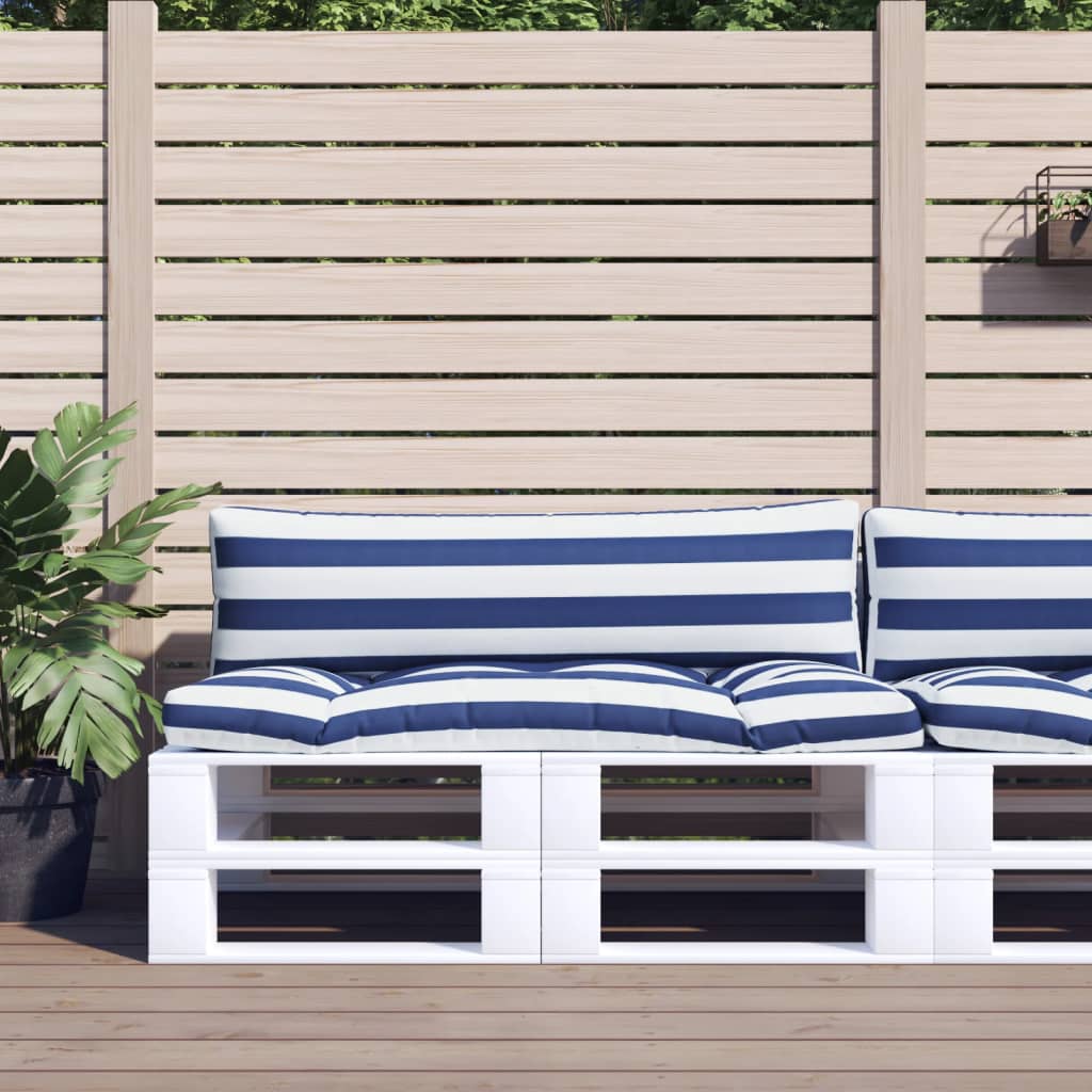 Cuscini Per Pallet 2 Pz Strisce Blu E Bianche Tessuto Oxford