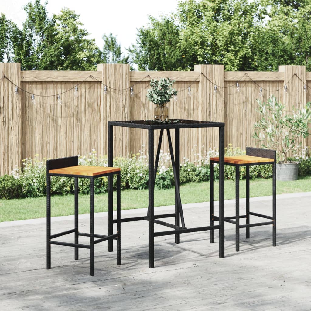 Tavolo Da Bar Con Piano In Vetro Nero 70x70x110 Cm Polyrattan