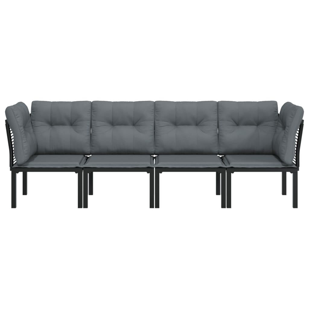 Set Salotto Da Giardino 4 Pz Nero E Grigio In Polyrattan - Image 3
