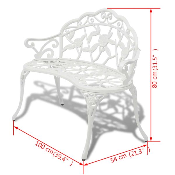 Panchina Da Giardino 100 Cm In Alluminio Pressofuso Bianco - Image 4
