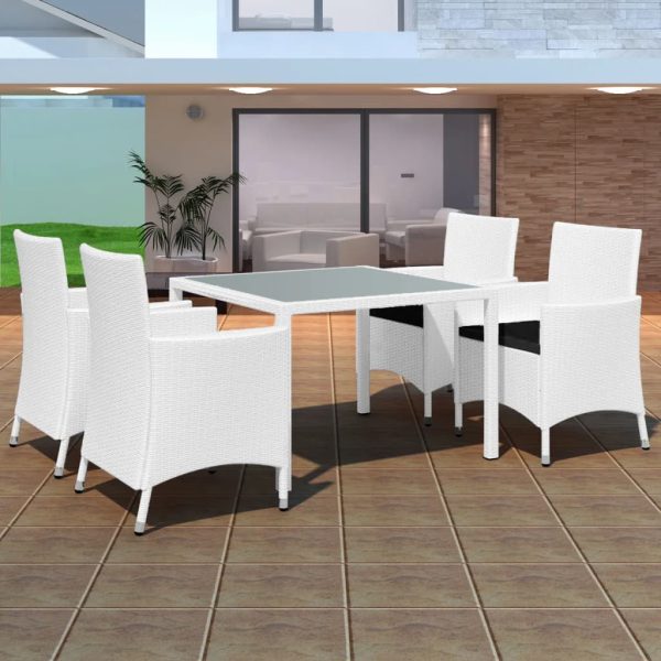 Set Da Pranzo Da Giardino 5 Pz In Polyrattan Bianco Crema