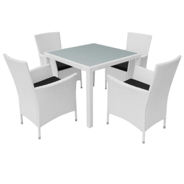 Set Da Pranzo Da Giardino 5 Pz In Polyrattan Bianco Crema - Image 2