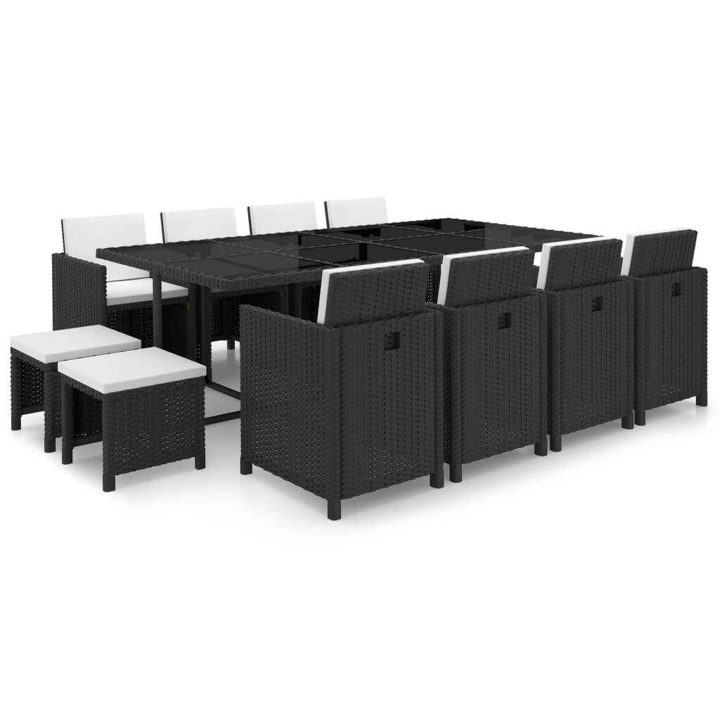 Set Da Pranzo Da Giardino 13 Pz Con Cuscini In Polyrattan Nero
