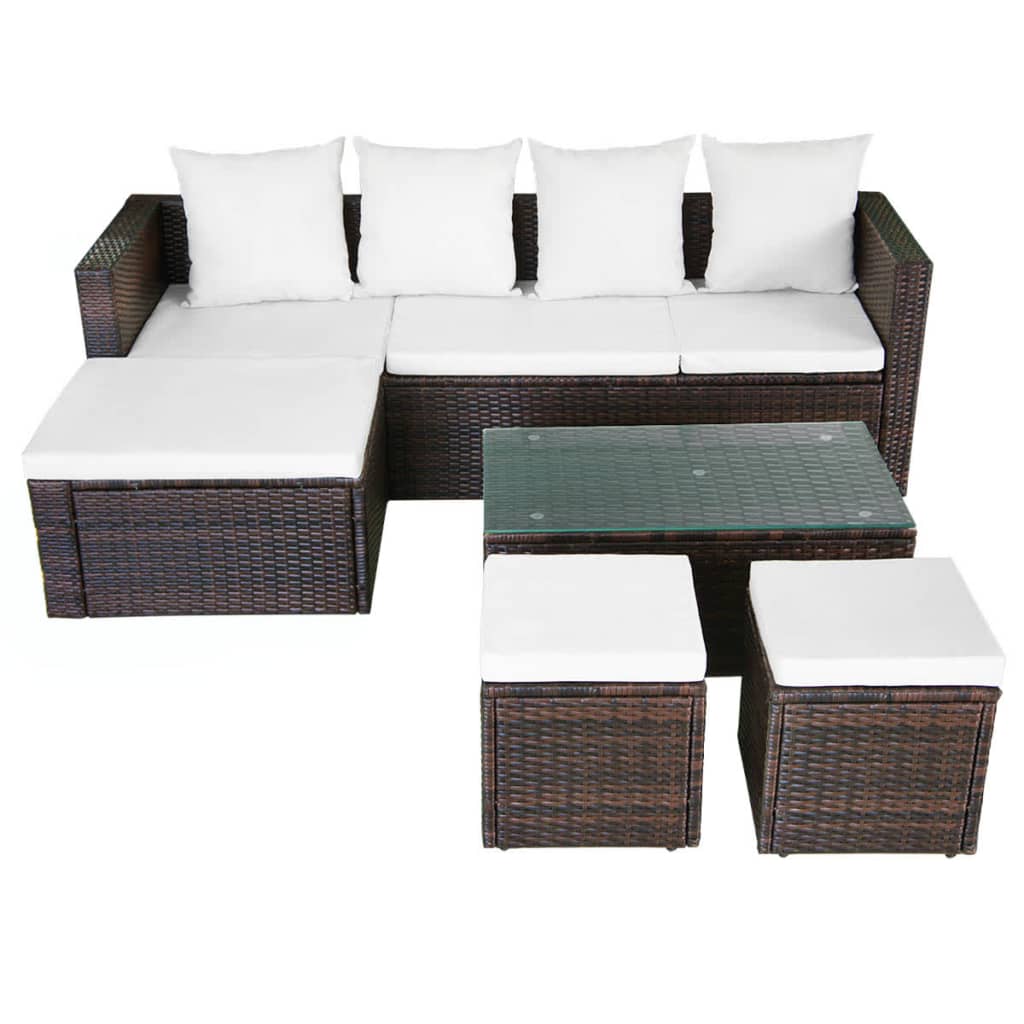 Set Divani Da Giardino 4 Pz Con Cuscini In Polyrattan Marrone - Image 3