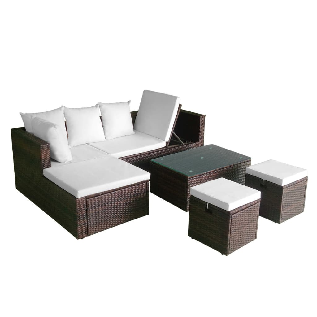 Set Divani Da Giardino 4 Pz Con Cuscini In Polyrattan Marrone - Image 4