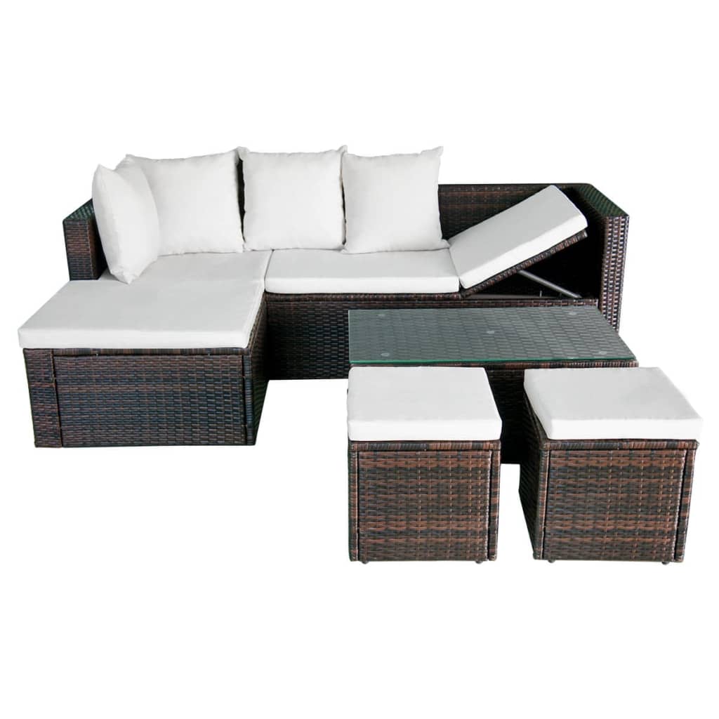 Set Divani Da Giardino 4 Pz Con Cuscini In Polyrattan Marrone - Image 5