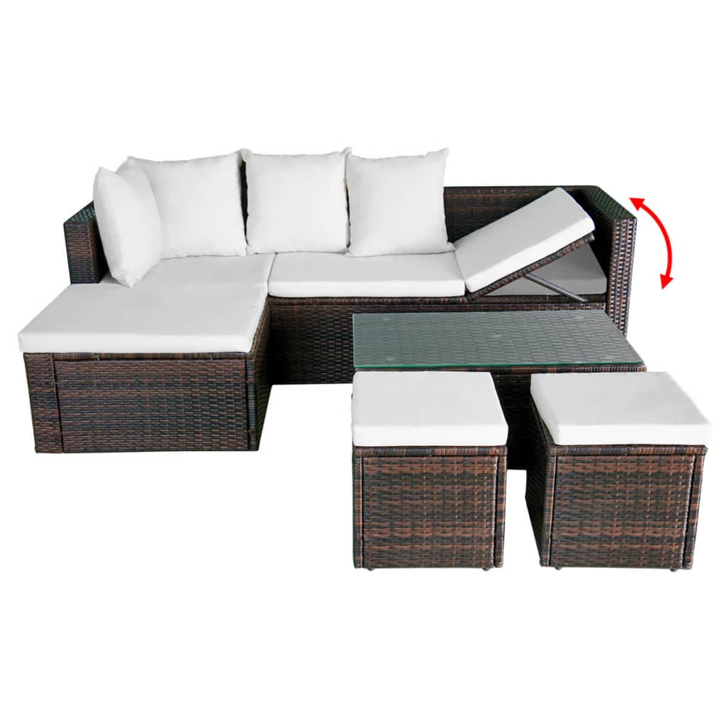 Set Divani Da Giardino 4 Pz Con Cuscini In Polyrattan Marrone - Image 6