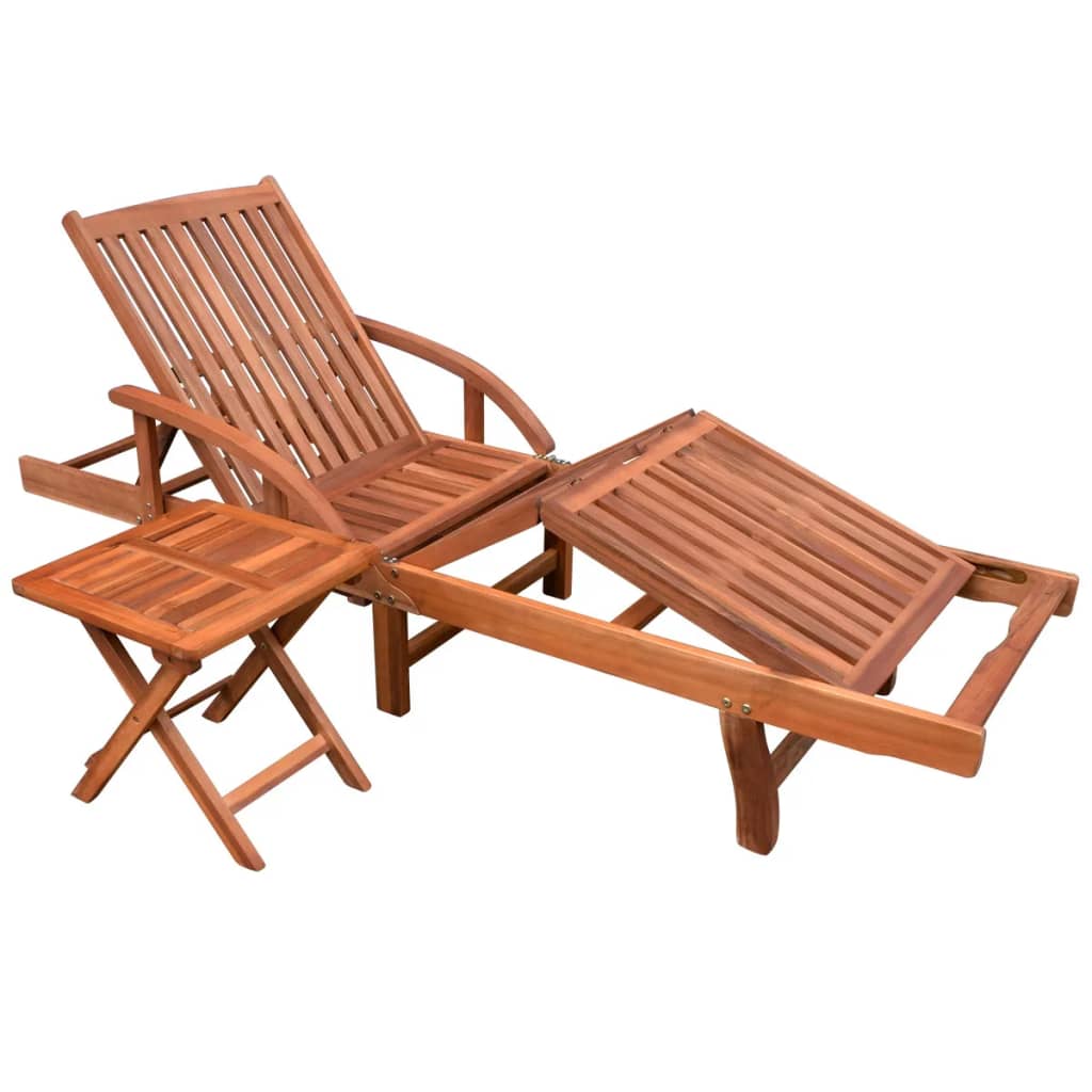 Lettino Prendisole Con Tavolo In Legno Massello Di Acacia