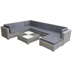 Set Divani Da Giardino 8 Pz Con Cuscini In Polyrattan Grigio