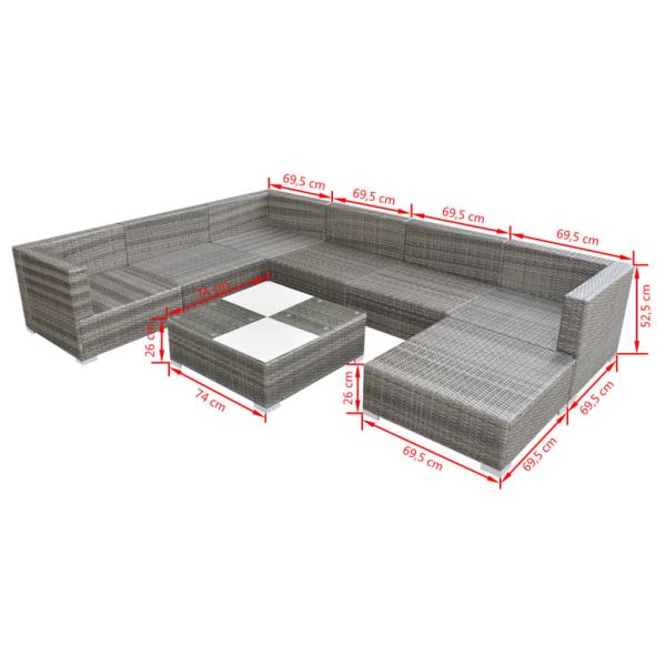 Set Divani Da Giardino 8 Pz Con Cuscini In Polyrattan Grigio - Image 5
