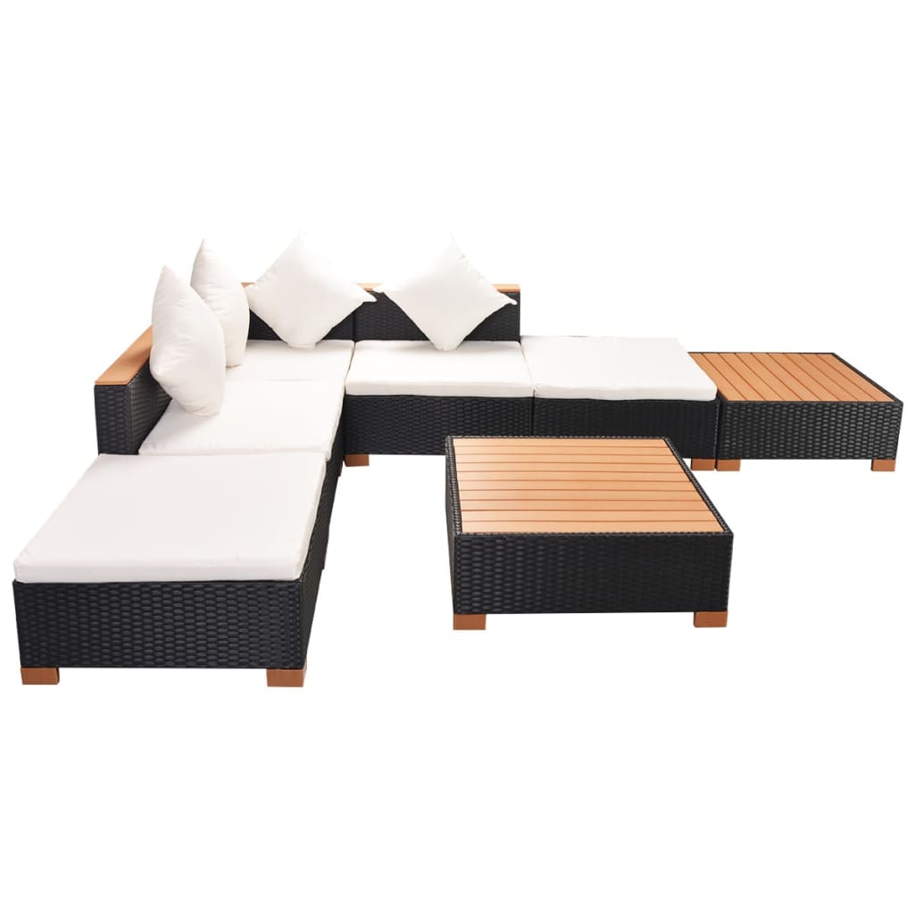 Set Divani Da Giardino 7 Pz Con Cuscini In Polyrattan Nero - Image 3