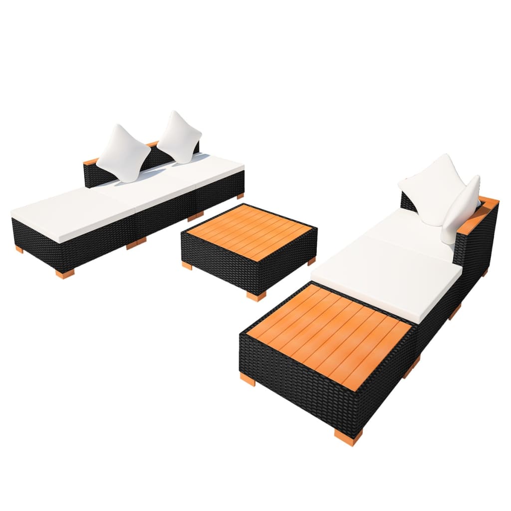 Set Divani Da Giardino 7 Pz Con Cuscini In Polyrattan Nero - Image 4