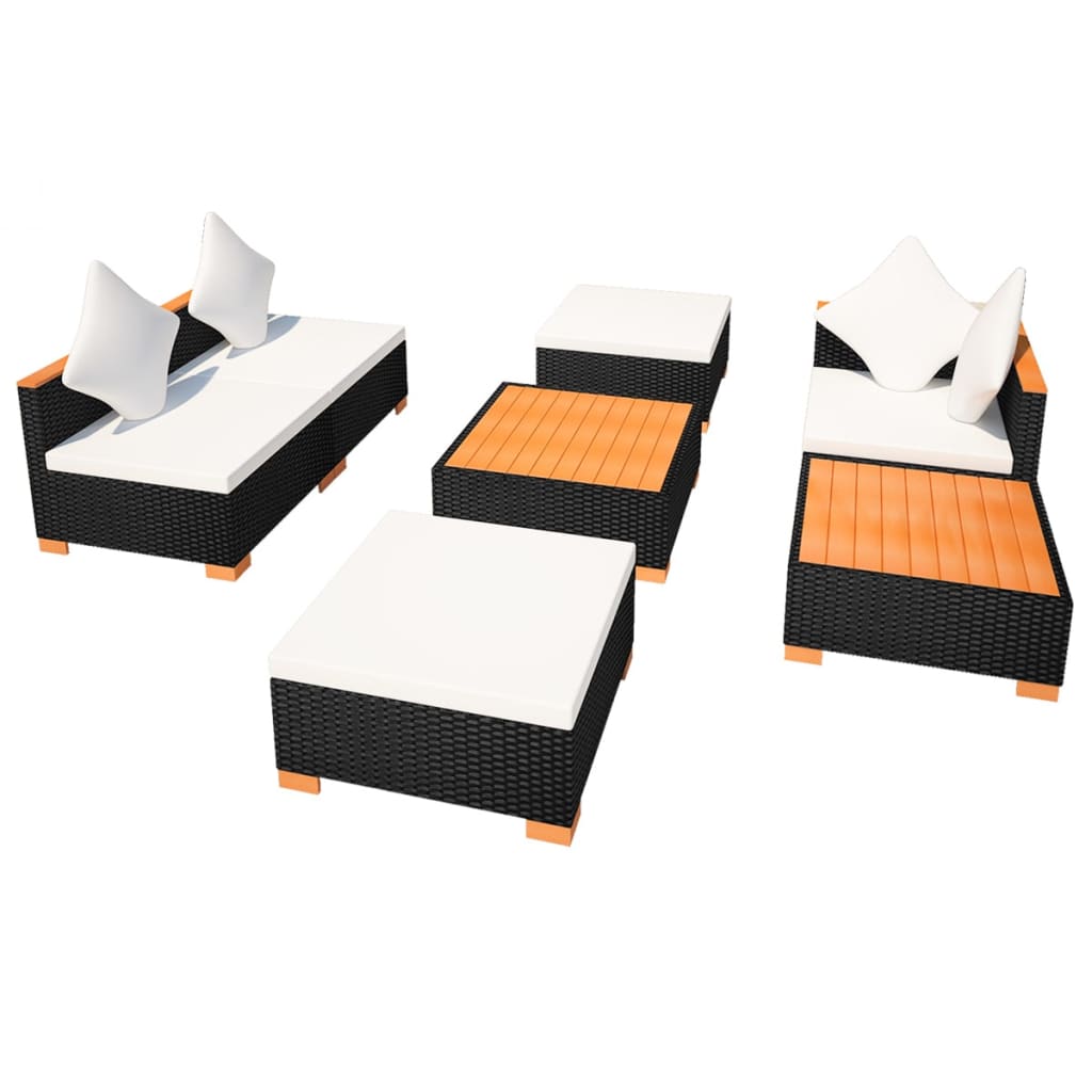 Set Divani Da Giardino 7 Pz Con Cuscini In Polyrattan Nero - Image 5
