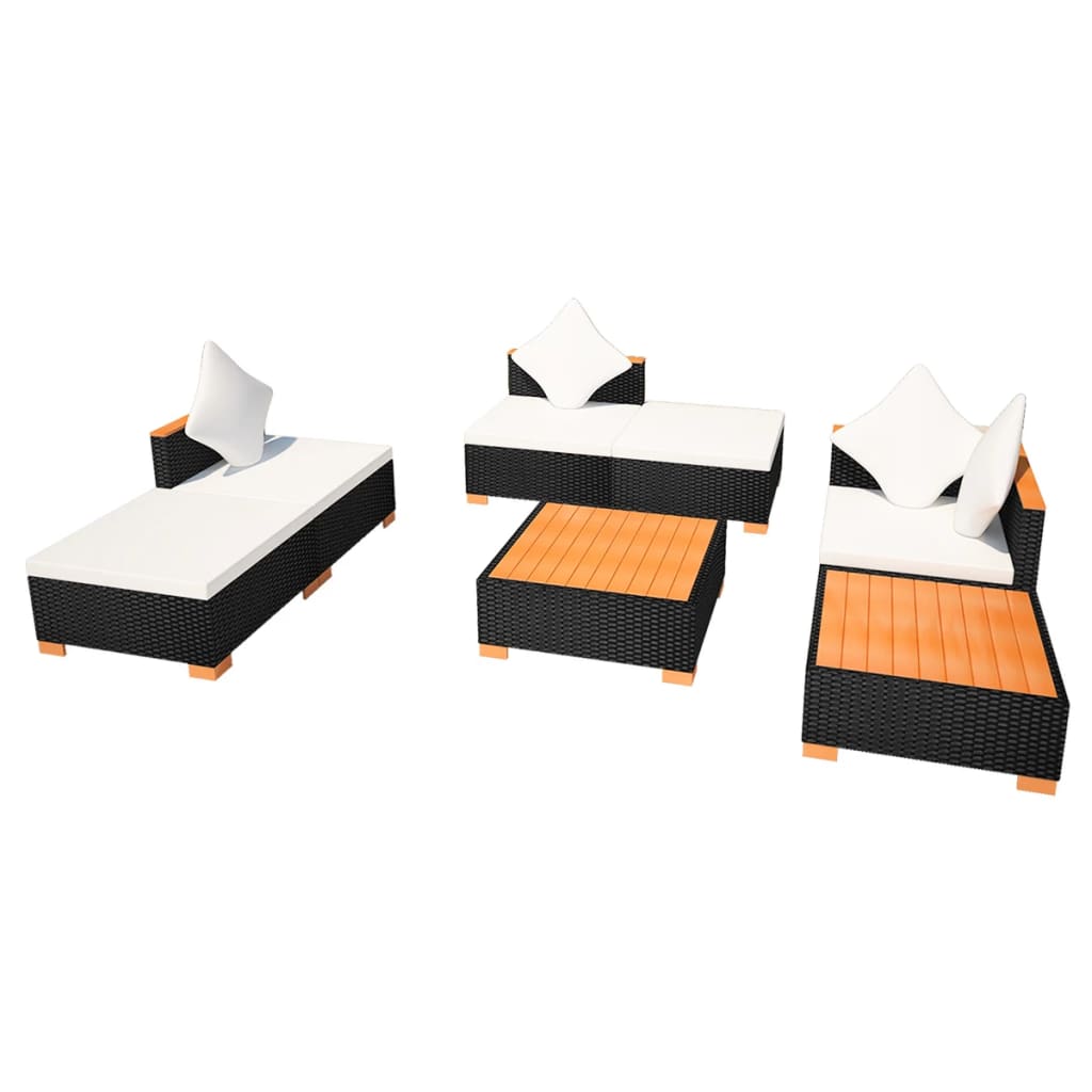 Set Divani Da Giardino 7 Pz Con Cuscini In Polyrattan Nero - Image 6