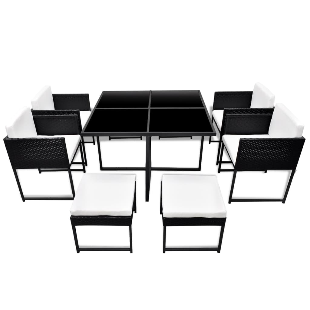Set Da Pranzo Da Giardino 9 Pz Con Cuscini In Polyrattan Nero - Image 3