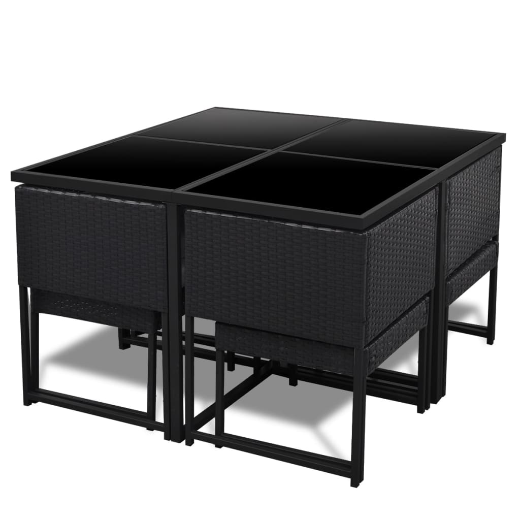 Set Da Pranzo Da Giardino 9 Pz Con Cuscini In Polyrattan Nero - Image 4