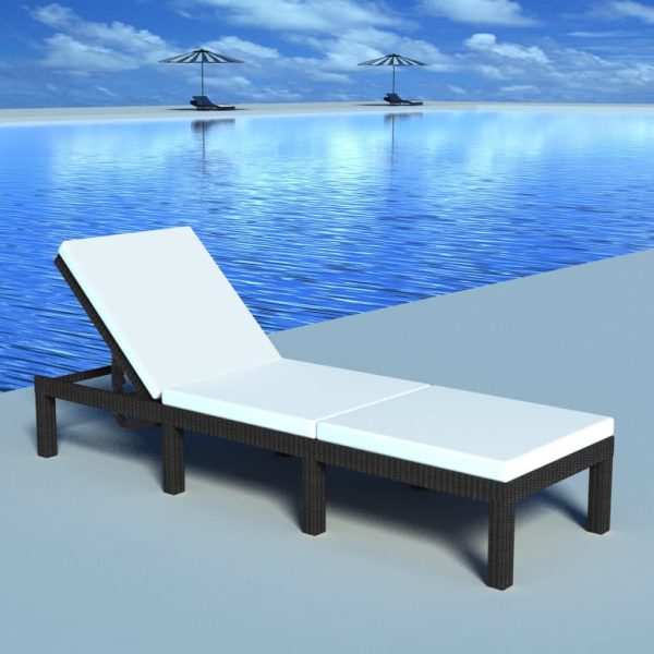 Lettino Prendisole Con Cuscino In Polyrattan Nero