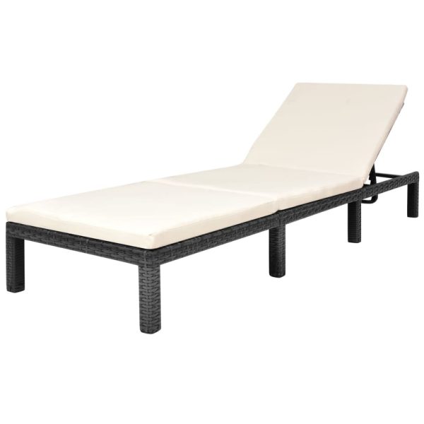 Lettino Prendisole Con Cuscino In Polyrattan Nero - Image 2