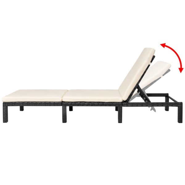 Lettino Prendisole Con Cuscino In Polyrattan Nero - Image 4