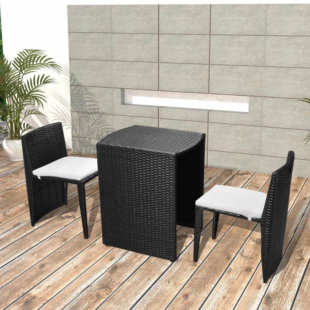 Set Da Bistrot 3 Pz Con Cuscini In Polyrattan Nero