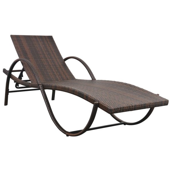 Lettino Prendisole Con Cuscino E Tavolo In Polyrattan Marrone - Image 3
