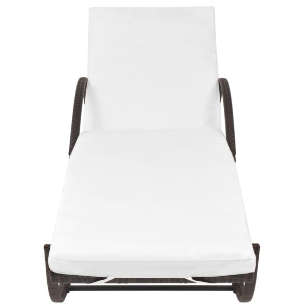 Lettino Prendisole Con Cuscino E Tavolo In Polyrattan Marrone - Image 4