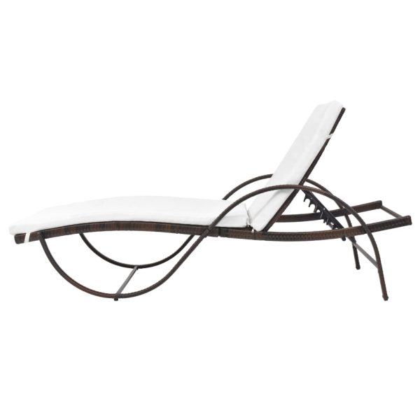 Lettino Prendisole Con Cuscino E Tavolo In Polyrattan Marrone - Image 6
