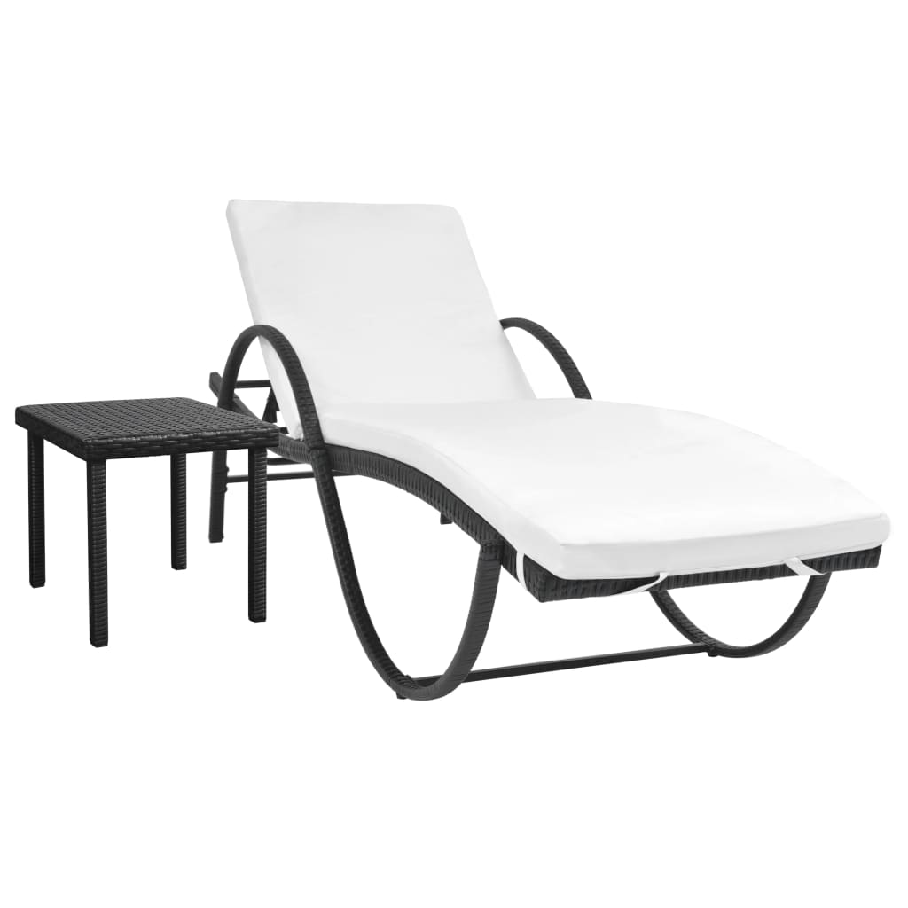 Lettino Prendisole Con Cuscino E Tavolo In Polyrattan Nero