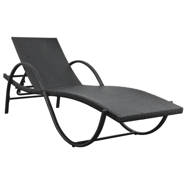 Lettino Prendisole Con Cuscino E Tavolo In Polyrattan Nero - Image 3