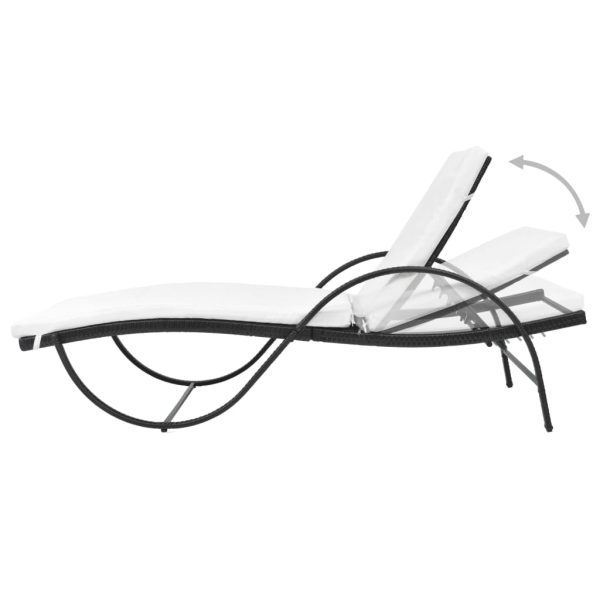 Lettino Prendisole Con Cuscino E Tavolo In Polyrattan Nero - Image 5
