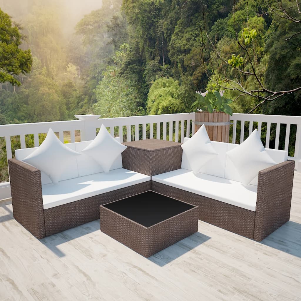 Set Divani Da Giardino 4 Pz Con Cuscini In Polyrattan Marrone