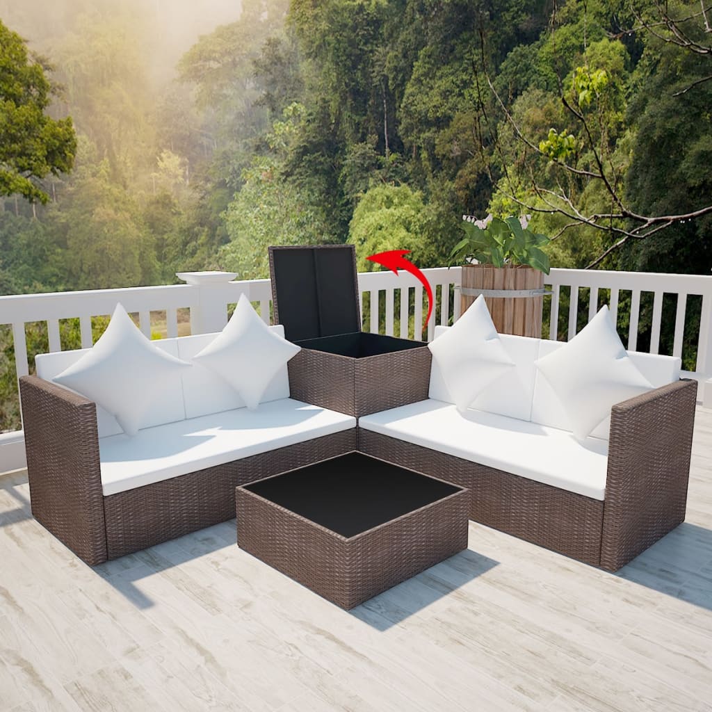 Set Divani Da Giardino 4 Pz Con Cuscini In Polyrattan Marrone - Image 3