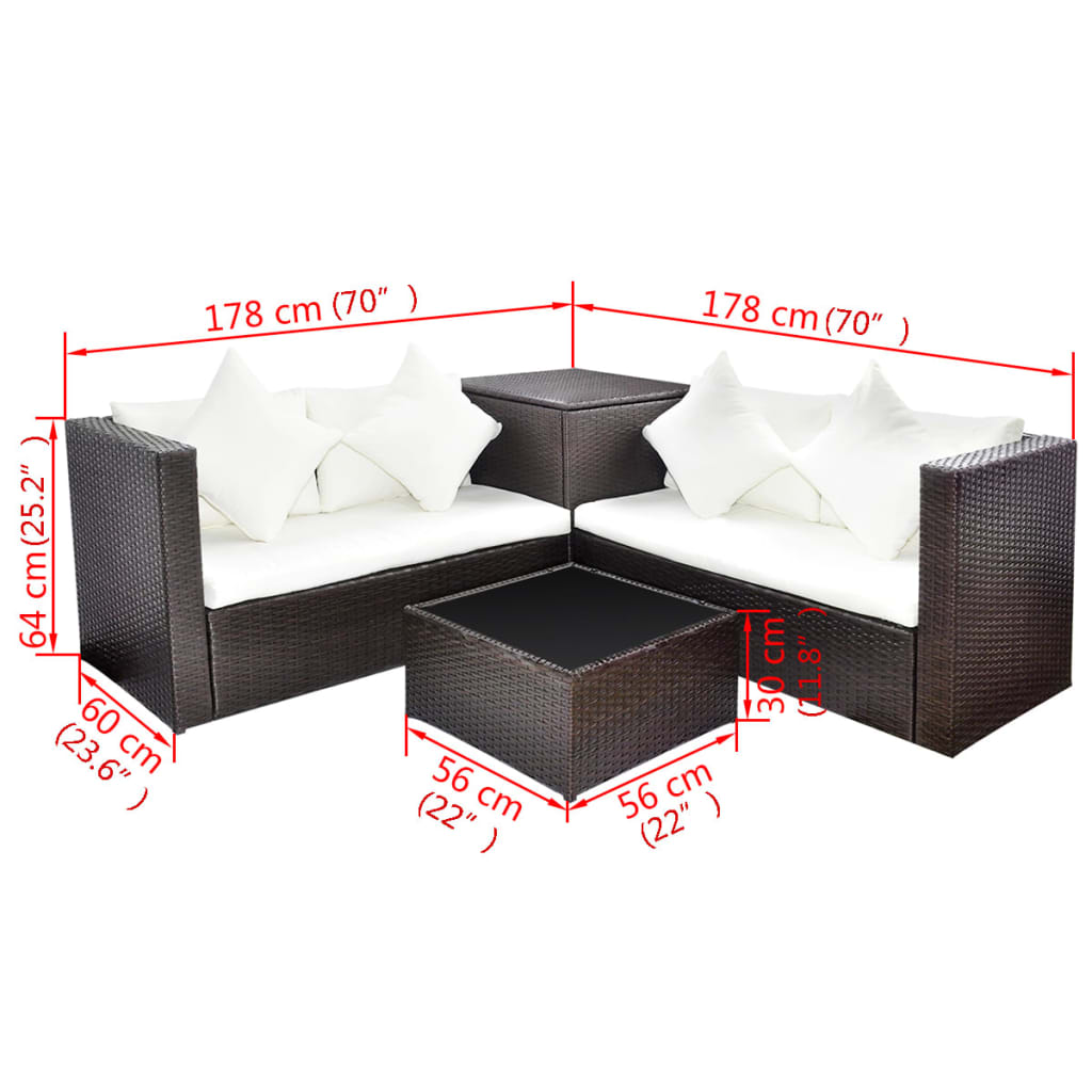Set Divani Da Giardino 4 Pz Con Cuscini In Polyrattan Marrone - Image 6