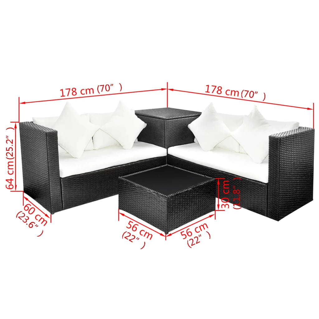 Set Divani Da Giardino 4 Pz Con Cuscini In Polyrattan Nero - Image 6