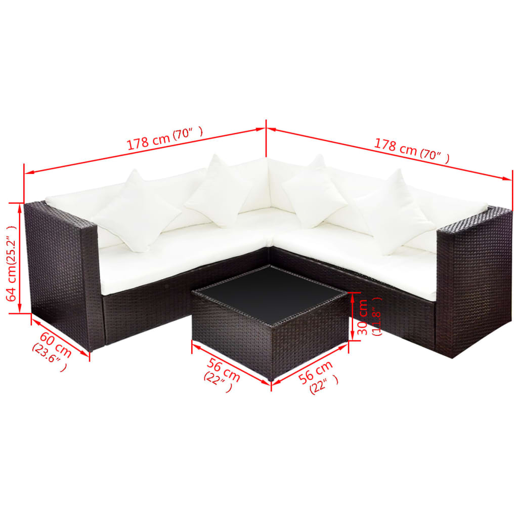 Set Divani Da Giardino 4 Pz Con Cuscini In Polyrattan Marrone - Image 4