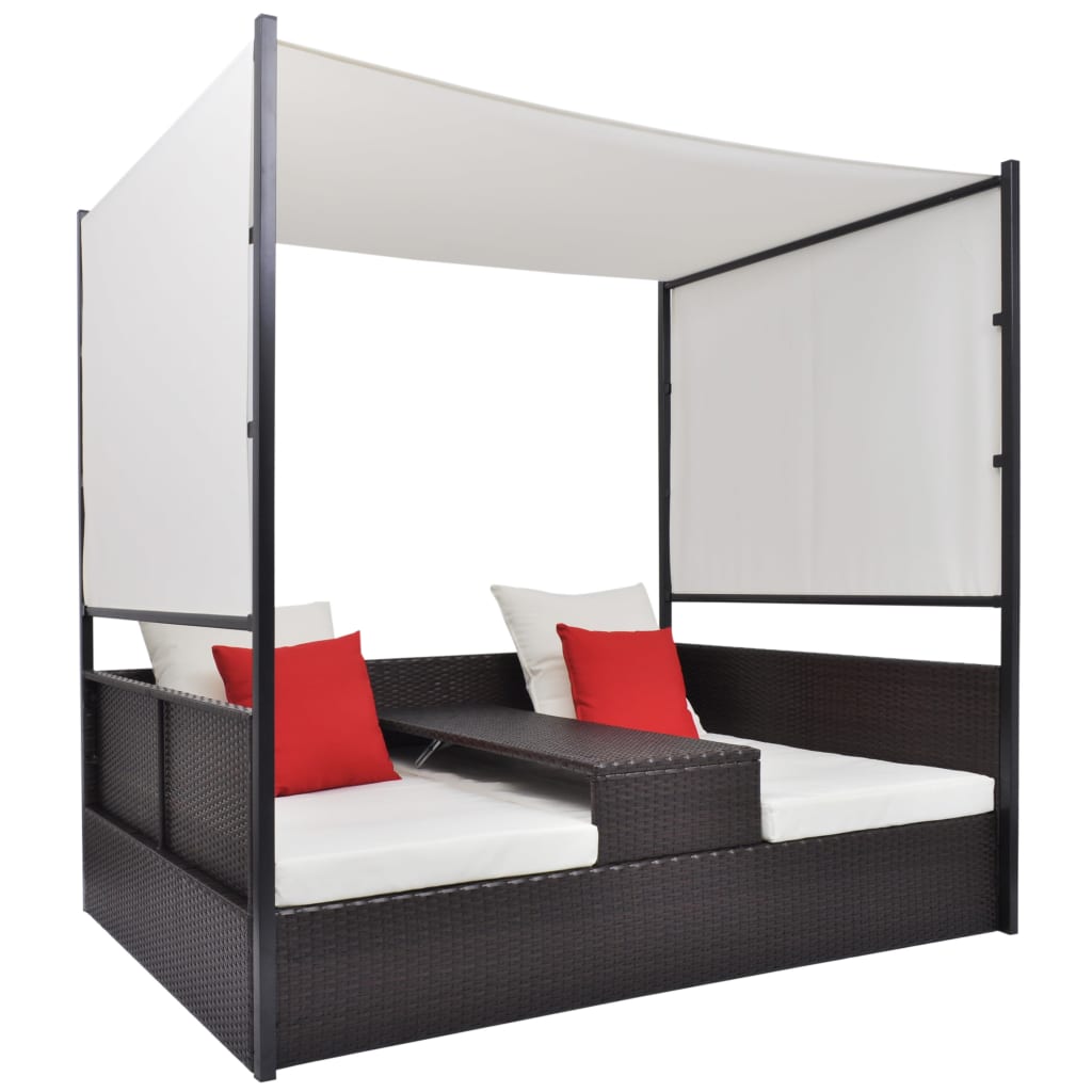 Lettino Da Giardino Con Tetto Marrone 190x130 Cm In Polyrattan