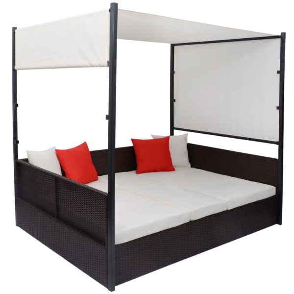 Lettino Da Giardino Con Tetto Marrone 190x130 Cm In Polyrattan - Image 3