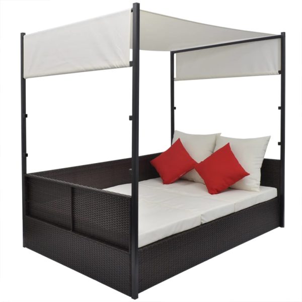 Lettino Da Giardino Con Tetto Marrone 190x130 Cm In Polyrattan - Image 4