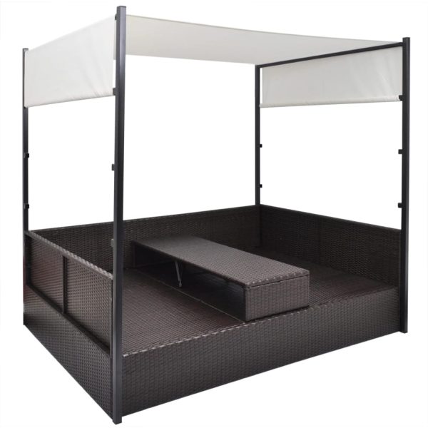 Lettino Da Giardino Con Tetto Marrone 190x130 Cm In Polyrattan - Image 5