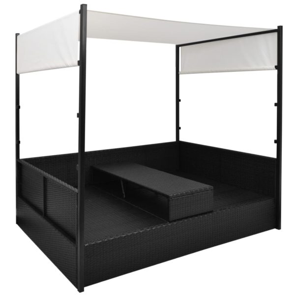 Lettino Da Giardino Con Tetto Nero 190x130 Cm In Polyrattan - Image 5