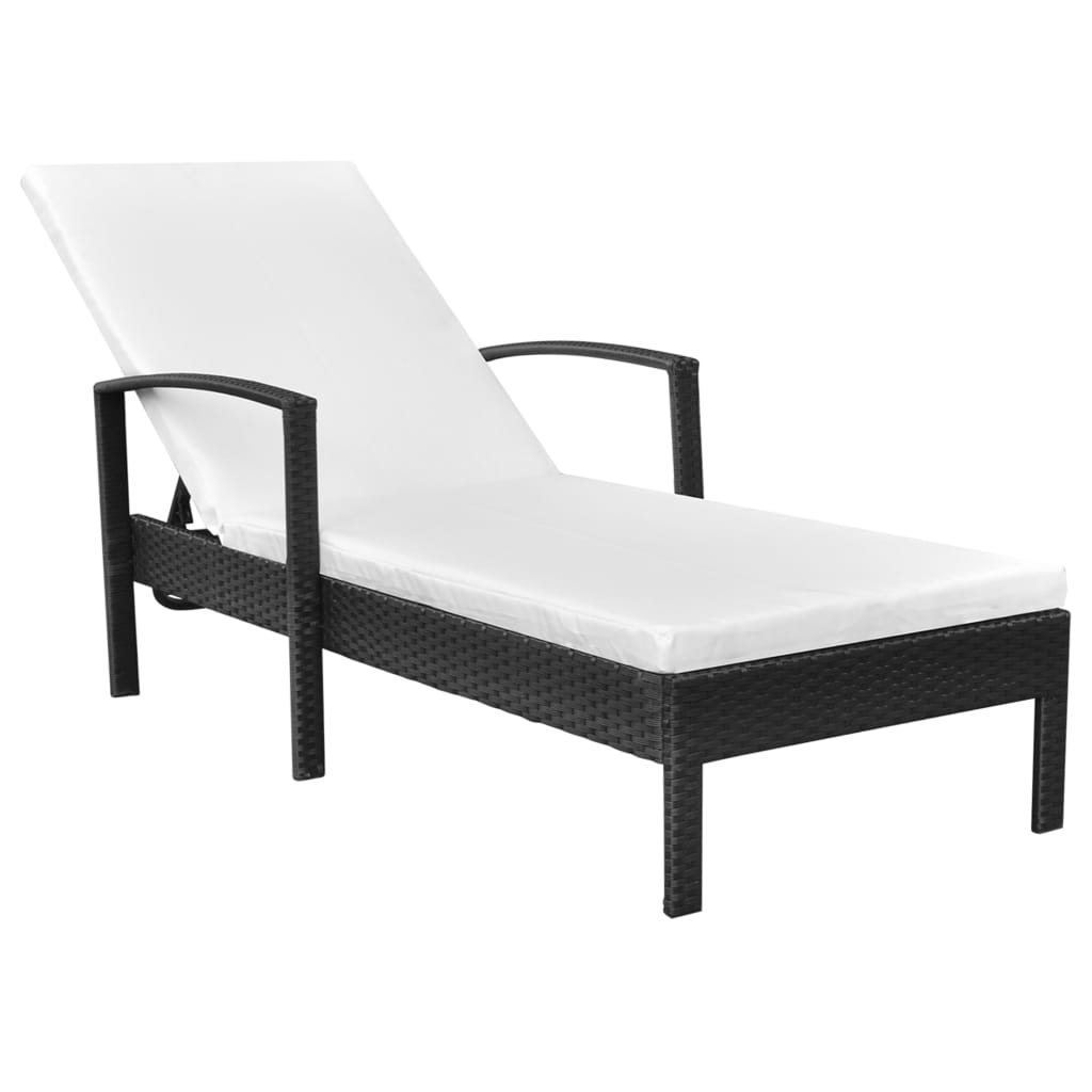 Lettino Prendisole Con Cuscino In Polyrattan Nero
