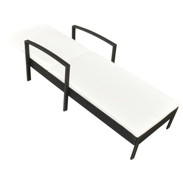 Lettino Prendisole Con Cuscino In Polyrattan Nero - Image 3