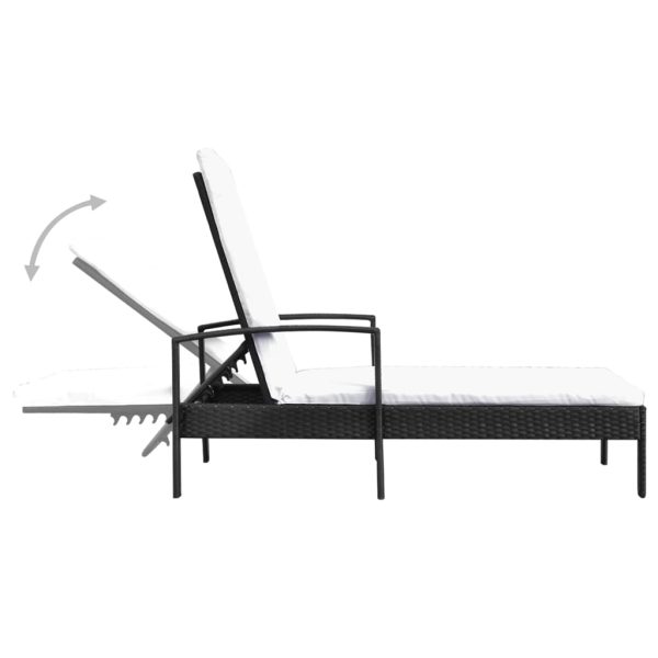 Lettino Prendisole Con Cuscino In Polyrattan Nero - Image 4