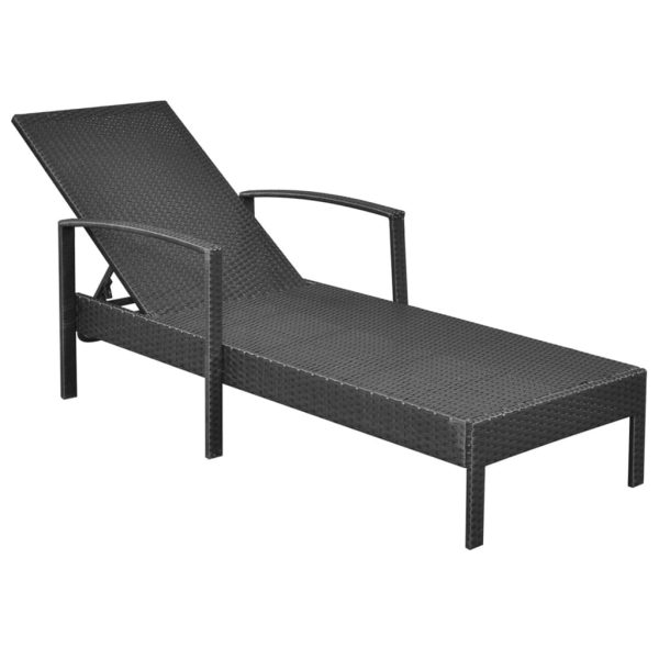 Lettino Prendisole Con Cuscino In Polyrattan Nero - Image 5