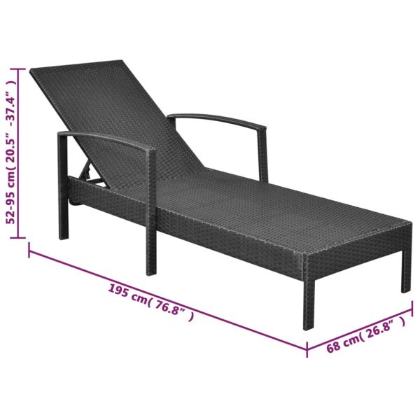 Lettino Prendisole Con Cuscino In Polyrattan Nero - Image 6